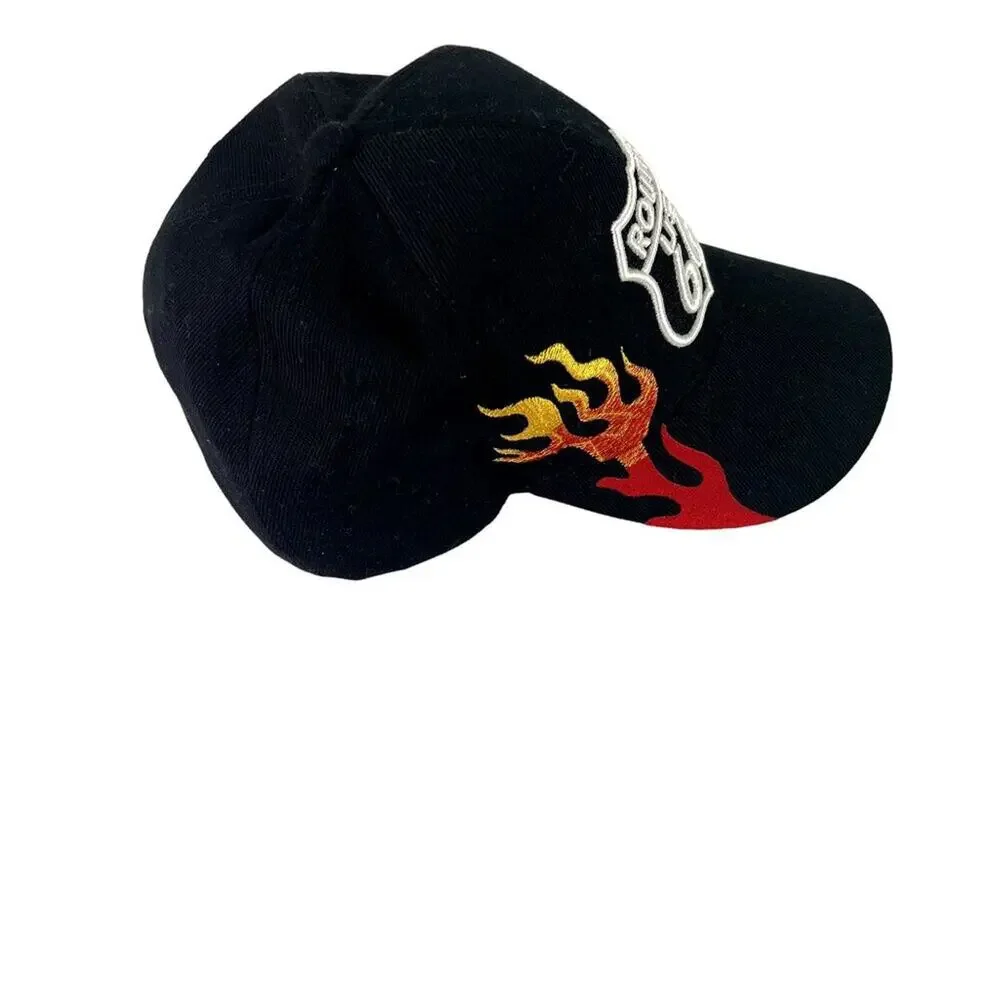 Banona Expressions Route US 66 Mens  ball Cap Black Red Flames Preowned